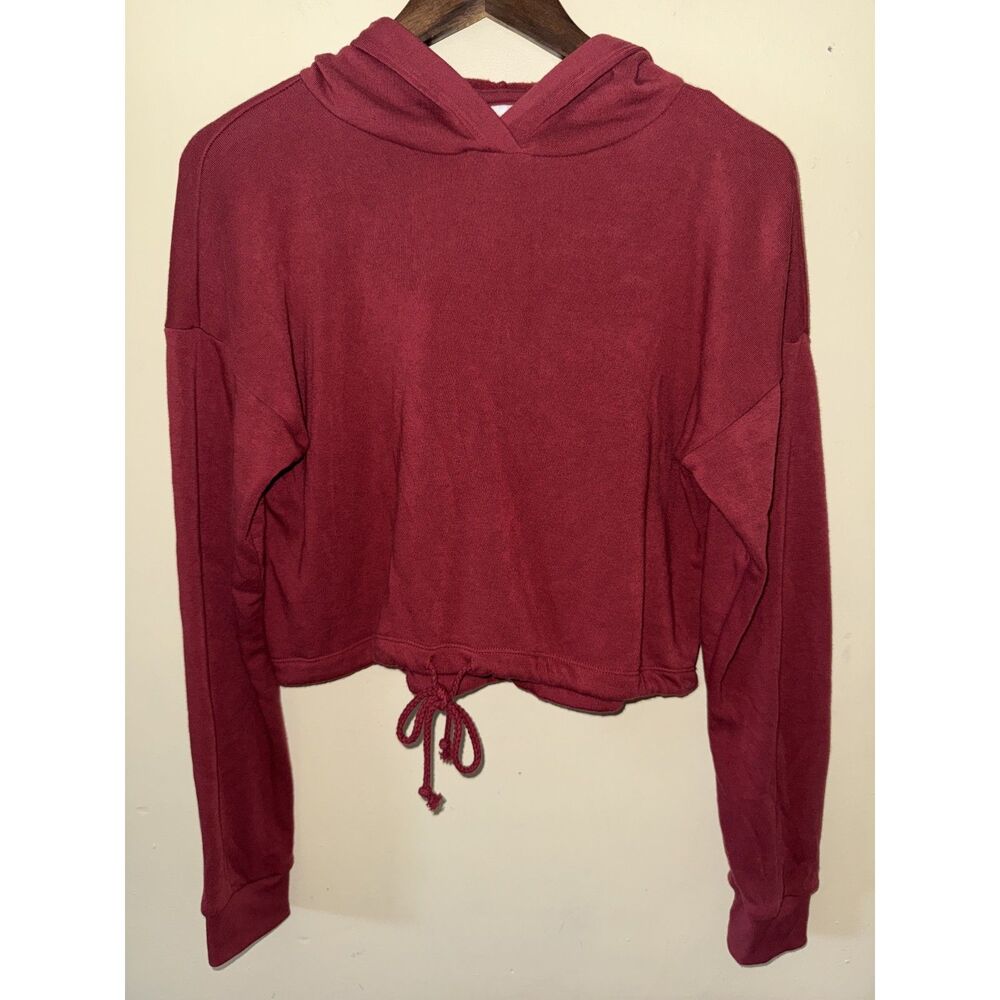 Colsie Cropped Drawstring Hoodie Maroon Burgundy Size S